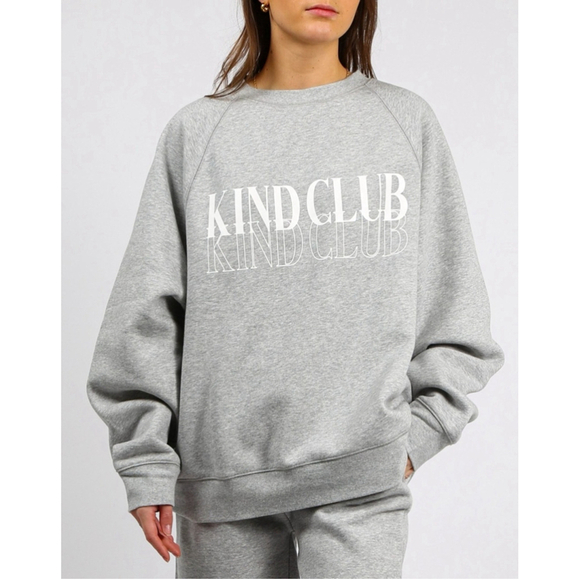 Brunette The Label Tops - BRUNETTE THE LABEL Kind Club Oversized Sweatshirt Gray White Small/Medium
